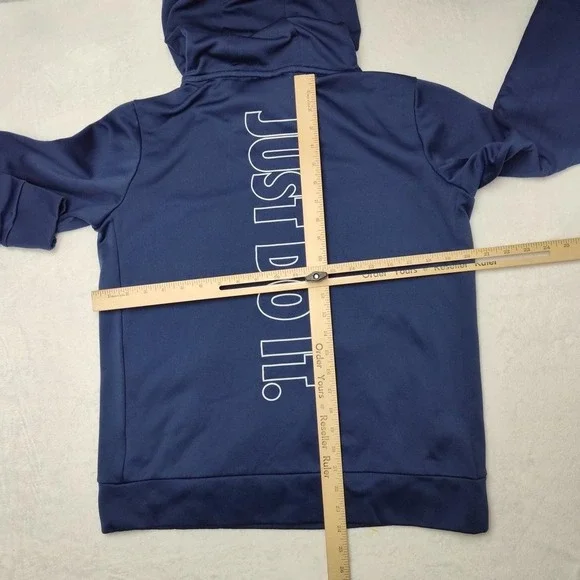 Nike Hoodie Mens Medium Navy Blue Dri-FIT Just Do It Swoosh Pullover Sweatshirt - Picture 8 of 10